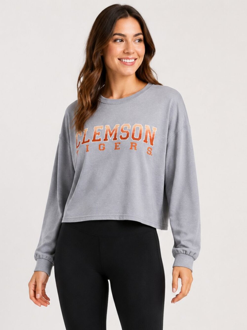 Clemson Tigers Sideline Apparel Embroidered Cropped Pullover Women’s M Gray